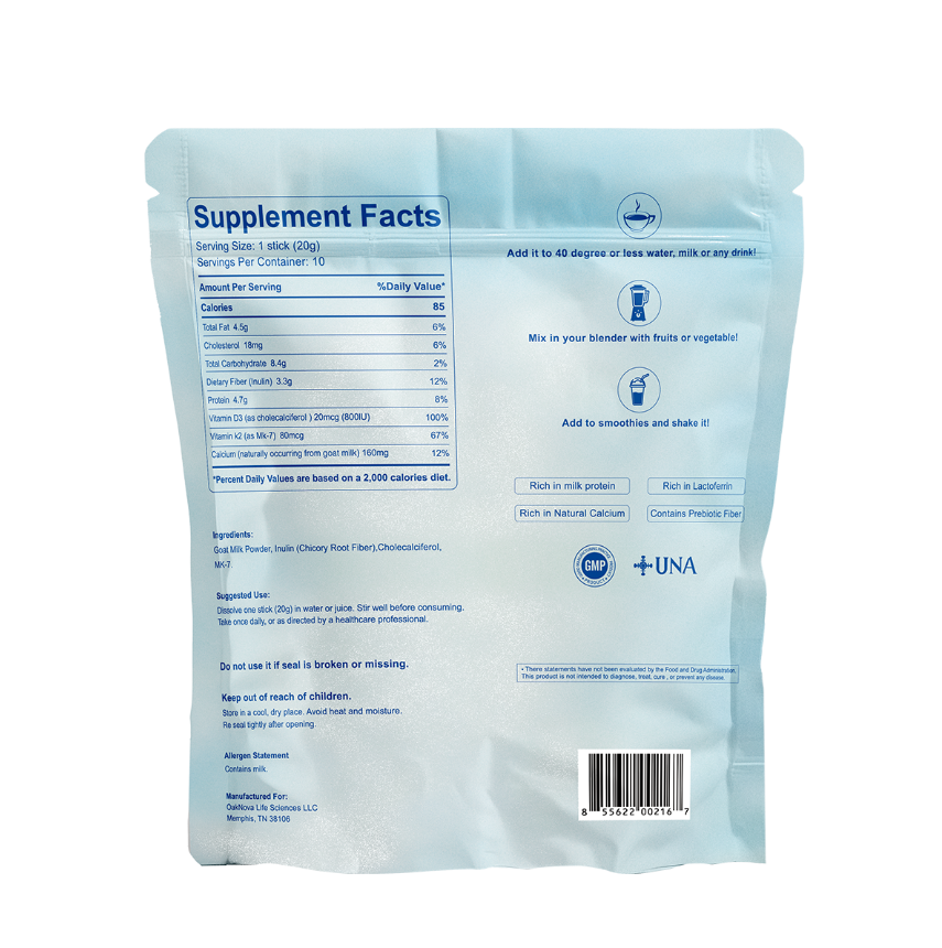 Newcell Goat Milk Powder D3+K2 Natural Low Lactose 10 Sticks×20g